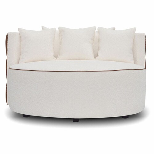 Casa Padrino Luxus Sofa Wei� / Braun  132 cm - Rundes Wohnzimmer Sofa