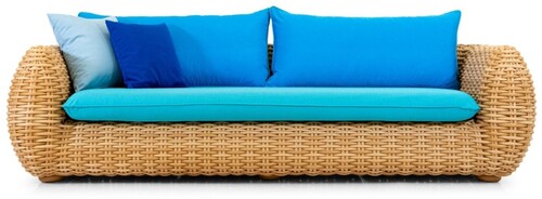 Casa Padrino Luxus 3er Gartensofa Naturfarben / Blau 254 cm