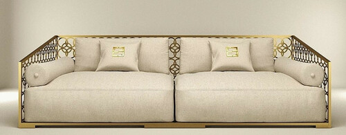 Casa Padrino Luxus 3er Sofa Elfenbeinfarben / Champagner-Gold 325 x 109 cm - Handgefertigtes Sofa mit Kissen - Wohnzimmer Sofa - Garten Sofa - Terrassen Sofa - Hotel M�bel - Luxus Qualit�t