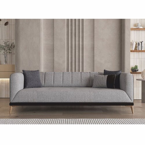 Casa Padrino Luxus Schlafsofa mit verstellbarer R�ckenlehne Grau / Schwarz / Naturfarben 229 cm