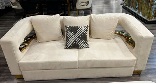 Casa Padrino Luxus 2er Sofa Creme / Gold 205 x 100 x H. 77 cm - Wohnzimmer Sofa - Hotel Sofa - Wohnzimmer M�bel - Hotel M�bel - Luxus M�bel - Luxus Einrichtung - Wohnzimmer Einrichtung