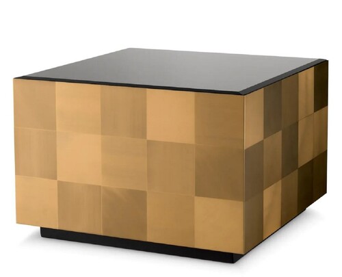 Casa Padrino Luxus Couchtisch mit Glasplatte Messing / Scharz 70 x 70 x H. 47,5 cm