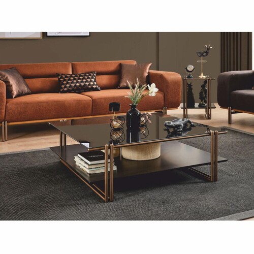 Casa Padrino Luxus Couchtisch mit Glasplatte Dunkelbraun / Bronze / Schwarz 100 cm