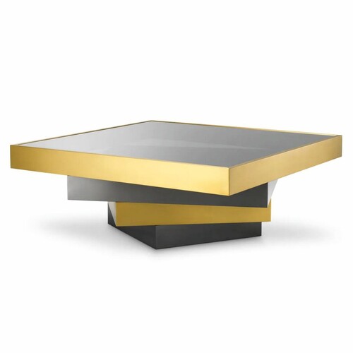 Casa Padrino Luxus Edelstahl Couchtisch mit Glasplatte Messing / Bronze / Grau 105 cm