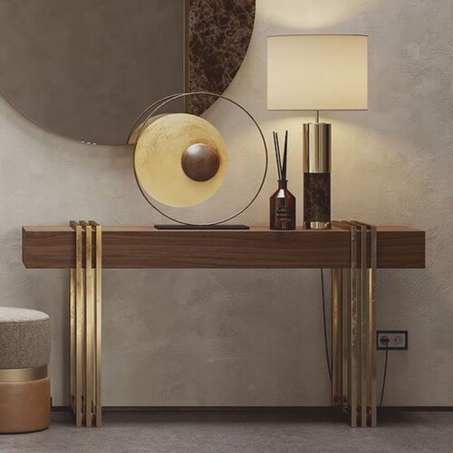 Casa Padrino Luxus Konsole mit Schublade Braun / Messing 140 cm - Luxus M�bel