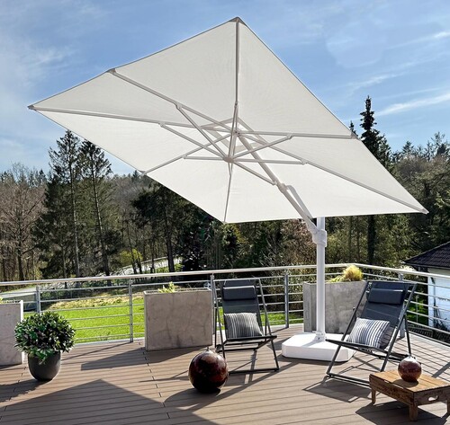 Casa Padrino Luxus Ampelschirm Wei� - Quadratischer Freiarm Sonnenschirm mit 360 Grad Drehfu� - 300 x 300 cm