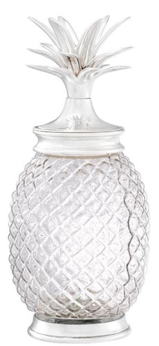 Casa Padrino Luxus Vorratsglas mit Deckel im Ananas Design Silber  16,5 x H. 36,5 cm - Designer Deko Accessoires