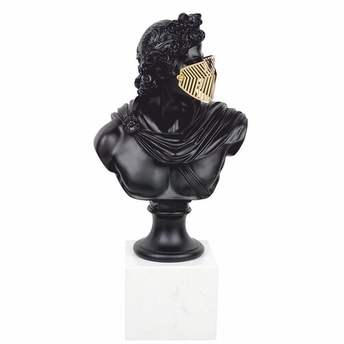 Casa Padrino Barock Deko B�ste R�mer mit Maske Schwarz / Gold / Wei� H. 63 cm