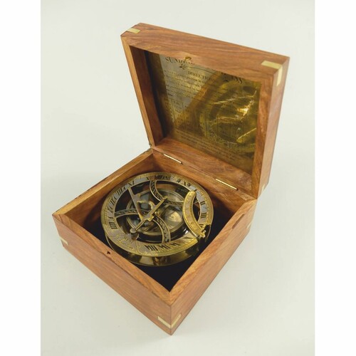 Casa Padrino Antik Stil Deko Sonnenuhr Kompass in Holzbox Braun / Messing br�niert