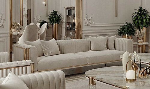 Casa Padrino Luxus Art Deco 3er Sofa Grau / Gold 260 x 96 x H. 75,5 cm - Wohnzimmer Sofa - Wohnzimmer M�bel - Art Deco M�bel - Luxus M�bel - Art Deco Einrichtung - Luxus Einrichtung