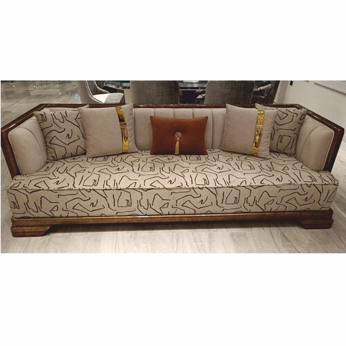 Casa Padrino Luxus Art Deco Sofa Grau / Braun / Gold 238 cm - Wohnzimmer M�bel