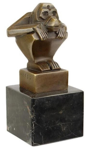 Casa Padrino Luxus Art Deco Bronze Skulptur Affe mit Marmorsockel Bronzefarben / Schwarz 6,2 x 5,6 x H. 12,6 cm - Bronzefigur - Dekofigur - Deko Accessoires