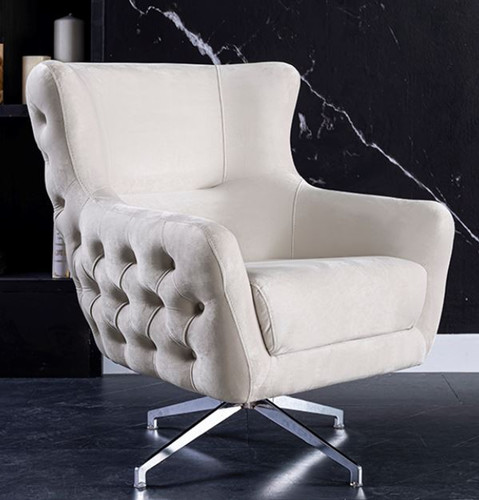 Casa Padrino Luxus Art Deco Chesterfield Drehsessel Cremefarben / Silber 90 x 90 x H. 100 cm - Wohnzimmer Sessel - Wohnzimmer M�bel