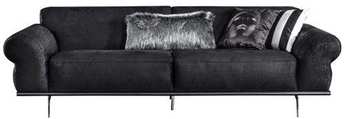 Casa Padrino Luxus Art Deco Wohnzimmer Sofa Schwarz / Silber 240 x 95 x H. 63 cm - Luxus Wohnzimmer M�bel