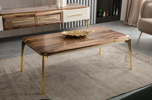 Casa Padrino Luxus Art Deco Couchtisch Braun / Gold 117 x 62 x H. 45 cm - Eleganter Wohnzimmertisch - Art Deco Wohnzimmer M�bel