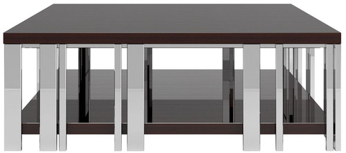 Casa Padrino Luxus Art Deco Couchtisch Dunkelbraun / Silber 120 x 120 x H. 45 cm - Edler quadratischer Wohnzimmertisch - Art Deco M�bel - Luxus Qualit�t