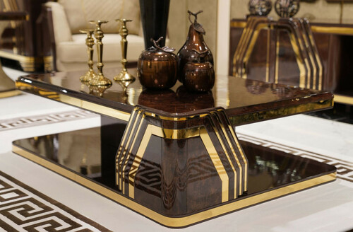 Casa Padrino Luxus Art Deco Couchtisch Braun / Gold - Rechteckiger Wohnzimmertisch - Wohnzimmer M�bel - Art Deco M�bel - Luxus M�bel - Luxus Einrichtung - Wohnzimmer Einrichtung