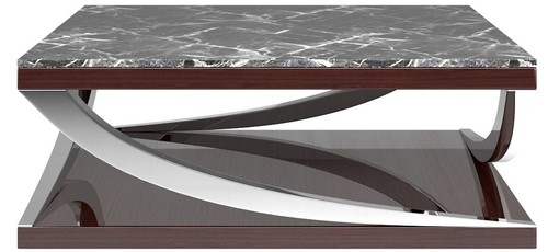 Casa Padrino Luxus Couchtisch Schwarz / Dunkelbraun / Silber 120 x 120 x H. 43 cm - Edler Wohnzimmertisch mit Marmorplatte - Luxus Wohnzimmer M�bel