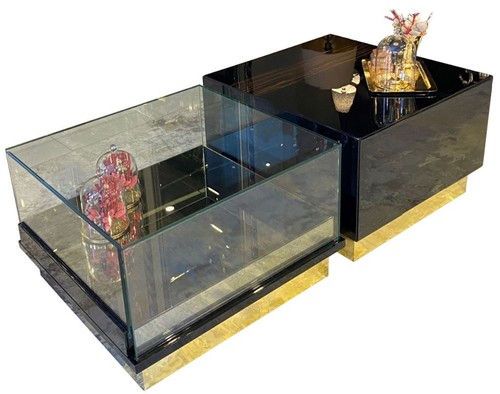 Casa Padrino Luxus Art Deco Couchtisch Dunkelbraun / Schwarz / Gold 135 x 80 x H. 40 cm - Edler Wohnzimmertisch - Art Deco M�bel