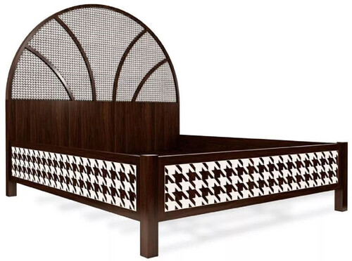 Casa Padrino Luxus Art Deco Doppelbett Dunkelbraun / Wei� 214 x 191 x H. 180 cm - Massivholz Bett - Schlafzimmer M�bel - Hotel M�bel - Art Deco M�bel - Luxus M�bel