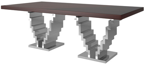 Casa Padrino Luxus Art Deco Esstisch Dunkelbraun / Silber 215 x 115 x H. 75 cm - Edler Esszimmertisch - K�chentisch - Art Deco Esszimmer M�bel