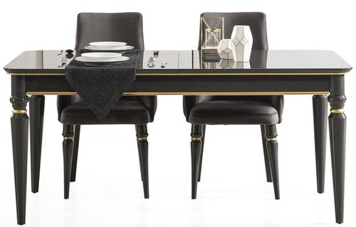 Casa Padrino Luxus Art Deco Esstisch Grau / Gold 170-208 x 90 x H. 76 cm - Edler ausziehbarer Esszimmertisch - Art Deco Esszimmer M�bel