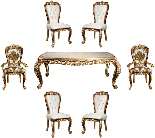 Casa Padrino Luxus Barock Esszimmer Set Wei� / Gold / Braun / Gold - 1 Esszimmertisch & 6 Esszimmerst�hle - Edle Esszimmer M�bel im Barockstil - Edel & Prunkvoll