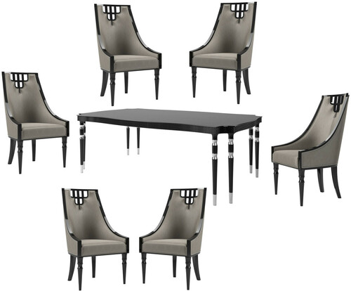 Casa Padrino Luxus Art Deco Esszimmer Set Grau / Schwarz / Silber - 1 Esszimmertisch & 6 Esszimmerst�hle - Art Deco Esszimmer M�bel - Luxus Qualit�t
