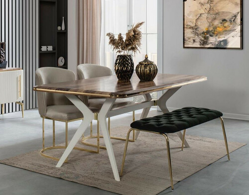 Casa Padrino Luxus Art Deco Esszimmer Set - 1 Esszimmertisch & 4 Esszimmerst�hle & 1 Sitzbank - Art Deco Esszimmer M�bel