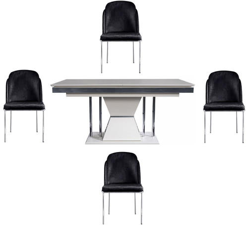 Casa Padrino Luxus Art Deco Esszimmer Set Schwarz / Wei� / Grau / Silber - 1 Esszimmertisch & 4 Esszimmerst�hle - Edle Art Deco Esszimmer M�bel