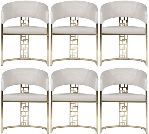 Casa Padrino Luxus Esszimmer Stuhl 6er Set mit Armlehnen Wei� / Gold H. 83 cm