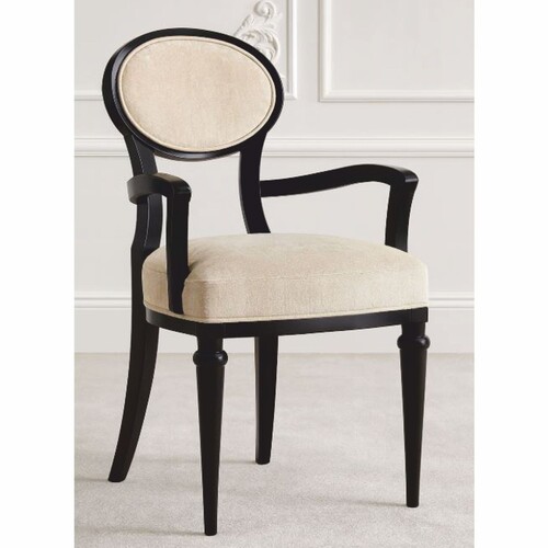 Casa Padrino Luxus Art Deco Esszimmer Stuhl mit Armlehnen Beige / Schwarz H. 97 cm - Made in Italy