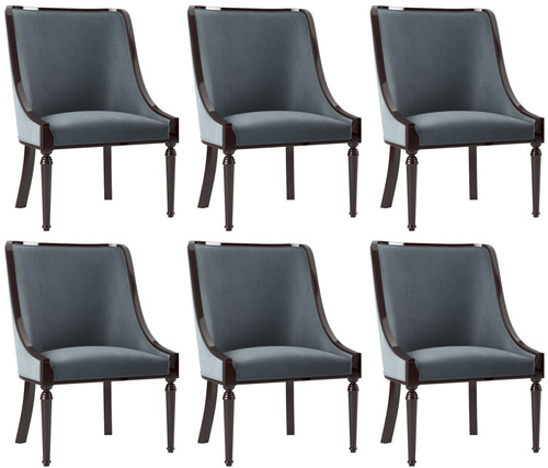 Casa Padrino Luxus Barock Esszimmer Stuhl Set Grau / Dunkelbraun Hochglanz 50 x 50 x H. 92 cm - Edles K�chen St�hle 6er Set - Barock Esszimmer M�bel