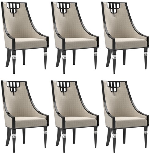 Casa Padrino Luxus Art Deco Esszimmer Stuhl Set Beige / Schwarz / Silber 55 x 55 x H. 105 cm - Edles K�chen St�hle 6er Set - Art Deco Esszimmer M�bel
