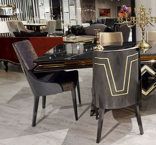 Casa Padrino Luxus Art Deco Esszimmer Stuhl Set Schwarz / Gold - K�chen St�hle 6er Set - Art Deco Esszimmer M�bel - Luxus Qualit�t