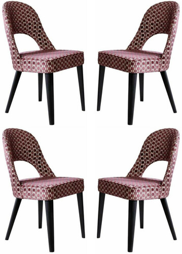 Casa Padrino Luxus Art Deco Esszimmerstuhl 4er Set Rot / Wei� / Schwarz 49 x 61 x H. 89 cm - Elegante K�chenst�hle mit Muster - Esszimmer M�bel - Luxus M�bel - Art Deco M�bel - Luxus Einrichtung