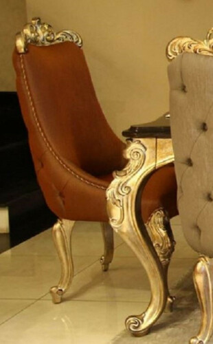 Casa Padrino Luxus Barock Esszimmerstuhl Braun / Gold - Handgefertigter Massivholz K�chenstuhl mit edlem Echtleder - Esszimmer M�bel im Barockstil