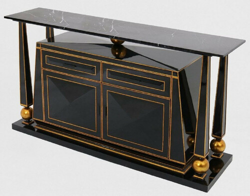 Casa Padrino Luxus Art Deco Sideboard Schwarz / Antik Gold - Prunkvoller handgefertigter Massivholz Schrank mit Marmorplatte - Art Deco M�bel