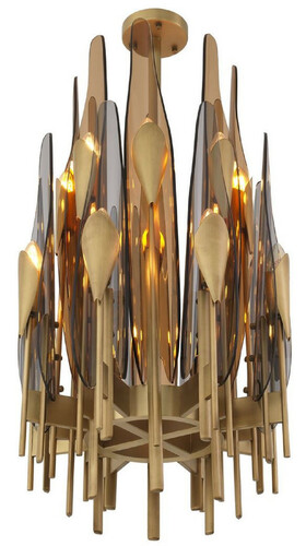 Casa Padrino Designer Kronleuchter Antik Messing / Bernsteinfarben / Grau  45 x H. 80 cm - Wohnzimmer Kronleuchter - Hotel Kronleuchter - Luxus Qualit�t