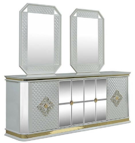 Casa Padrino Luxus Art Deco M�bel Set Wei� / Gold - 1 Sideboard & 2 Spiegel - Edel & Prunkvoll