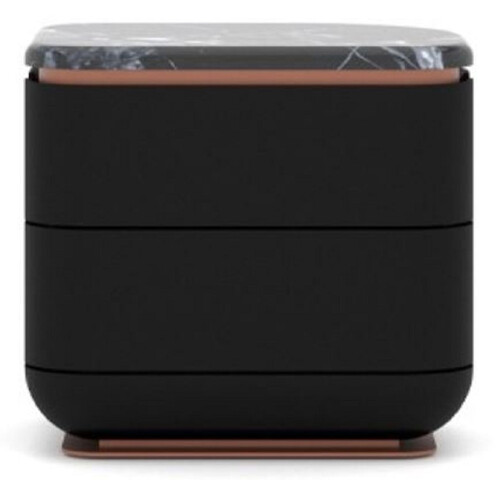 Casa Padrino Luxus Nachtkommode Schwarz / Kupfer 60 x 50 x H. 57 cm - Massivholz Nachttisch mit 2 Schubladen und Marmorplatte - Schlafzimmer M�bel - Hotel M�bel - Luxus M�bel