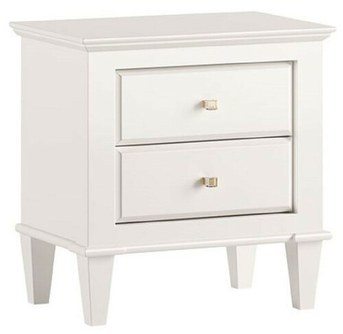 Casa Padrino Luxus Art Deco Nachttisch Wei� 60 x 40 x H. 61 cm - Massivholz Beistelltisch mit 2 Schubladen - Schlafzimmer M�bel - Art Deco M�bel - Luxus M�bel