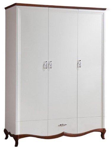 Casa Padrino Luxus Art Deco Schlafzimmerschrank Wei� / Dunkelbraun 164,2 x 62,5 x H. 209,5 cm - Kleiderschrank mit 3 T�ren und Schublade - Schlafzimmerm�bel