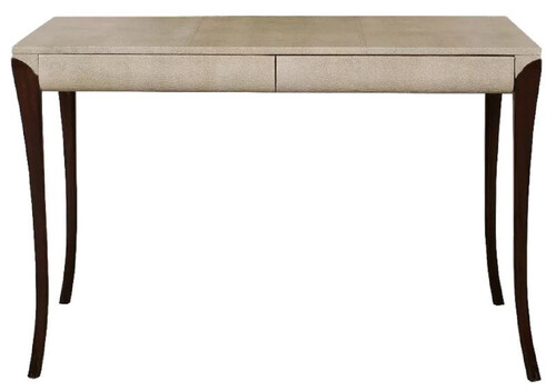 Casa Padrino Luxus Art Deco Schreibtisch mit 2 Schubladen Creme / Dunkelbraun 119 x 66 x H. 77 cm - Massivholz B�rotisch mit gepr�gtem Leder - B�ro M�bel - Art Deco M�bel - Luxus M�bel