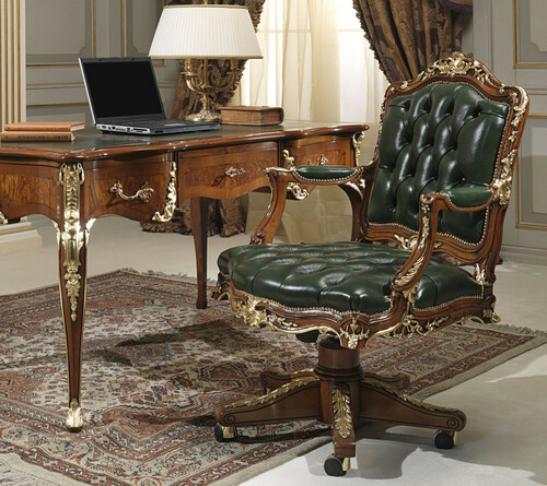 Casa Padrino Luxus Barock Schreibtisch Gr�n / Braun / Gold 156 x 88 x H. 80 cm - Prunkvoller handgefertigter Massivholz B�rotisch mit Echtleder - Barock B�rom�bel - Luxus Qualit�t