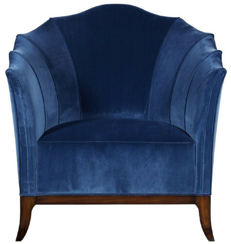 Casa Padrino Luxus Art Deco Sessel Blau / Dunkelbraun - Handgefertigter Massivholz Wohnzimmer Sessel mit edlem Samtstoff - Art Deco Wohnzimmer M�bel