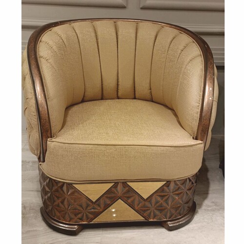 Casa Padrino Luxus Art Deco Sessel Gold / Kupfer / Grau - Wohnzimmer M�bel