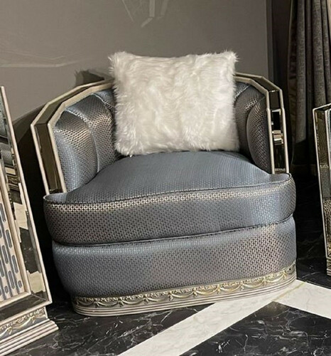 Casa Padrino Luxus Art Deco Sessel Hellblau / Silber / Creme - Verspiegelter Wohnzimmer Sessel - Wohnzimmer M�bel - Art Deco M�bel - Luxus M�bel - Art Deco Einrichtung - Luxus Einrichtung