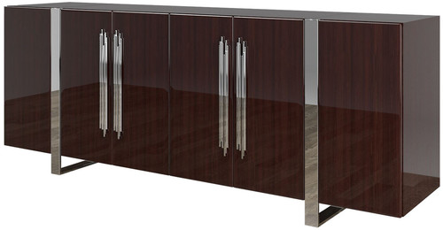 Casa Padrino Luxus Art Deco Sideboard Dunkelbraun / Silber 222 x 50 x H. 90 cm - Edler Wohnzimmerschrank mit 6 T�ren - Art Deco M�bel