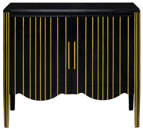 Casa Padrino Luxus Art Deco Sideboard Schwarz / Gold 100 x 50 x H. 90 cm - Edler Massivholz Schrank mit 2 T�ren - Art Deco Wohnzimmer M�bel